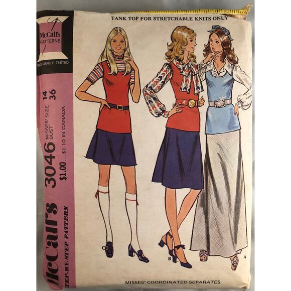 VINTAGE, RETRO, MCCALL'S,1971,#3046,COORDINATED SEPARATES,SIZE 14,BUST 36 MISSES - Picture 1 of 2